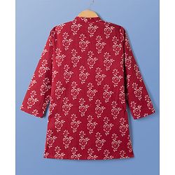 Pine Kids Cotton Woven Full Sleeves Floral Printed Kurta & Pyjama Set - Rust Orange