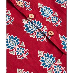 Pine Kids Cotton Woven Full Sleeves Floral Printed Kurta - Dark Red