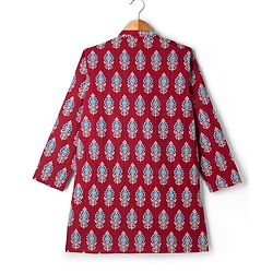 Pine Kids Cotton Woven Full Sleeves Floral Printed Kurta - Dark Red