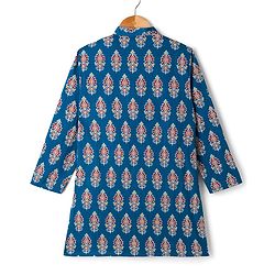Pine Kids Cotton Woven Full Sleeves Floral Printed Kurta - Royal Blue