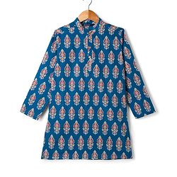 Pine Kids Cotton Woven Full Sleeves Floral Printed Kurta - Royal Blue
