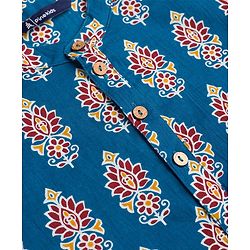 Pine Kids Cotton Woven Full Sleeves Floral Printed Kurta - Royal Blue