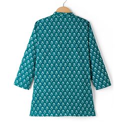 Pine Kids Cotton Woven Full Sleeves Floral Printed Kurta - Teal