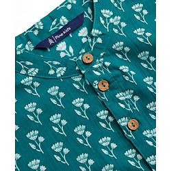 Pine Kids Cotton Woven Full Sleeves Floral Printed Kurta - Teal