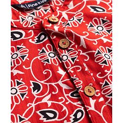 Pine Kids 100% Cotton Woven Full Sleeves Floral Printed Kurta - Red