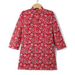 Pine Kids 100% Cotton Woven Full Sleeves Floral Printed Kurta - Red