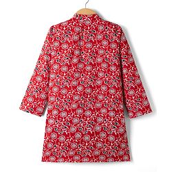 Pine Kids 100% Cotton Woven Full Sleeves Floral Printed Kurta - Red