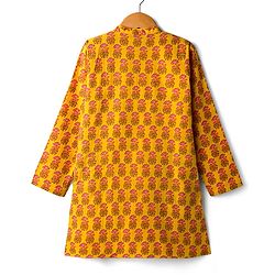 Pine Kids Cotton Woven Full Sleeves Floral Printed Kurta - Mustard