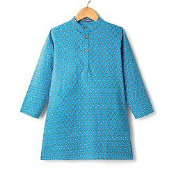 Pine Kids Cotton Woven Full Sleeves Floral Printed Kurta - Light Blue