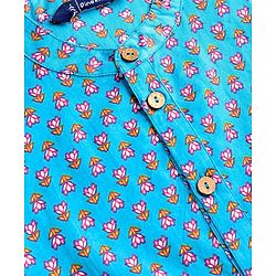 Pine Kids Cotton Woven Full Sleeves Floral Printed Kurta - Light Blue