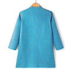 Pine Kids Cotton Woven Full Sleeves Floral Printed Kurta - Light Blue