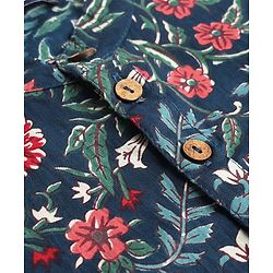 Pine Kids Cotton Woven Full Sleeves Kurta Pyjama Set With Floral Print - Navy Blue
