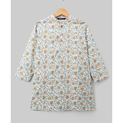 Pine Kids Cotton Woven Full Sleeves Kurta Pyjama Set With Floral Print - White