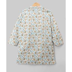 Pine Kids Cotton Woven Full Sleeves Kurta Pyjama Set With Floral Print - White