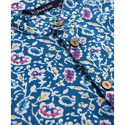 Pine Kids Cotton Woven Full Sleeves Floral Printed Kurta Pajama Set - Blue