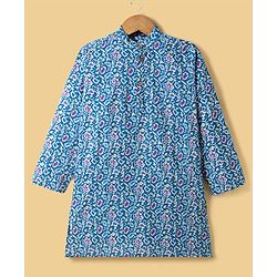 Pine Kids Cotton Woven Full Sleeves Floral Printed Kurta Pajama Set - Blue