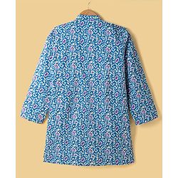 Pine Kids Cotton Woven Full Sleeves Floral Printed Kurta Pajama Set - Blue