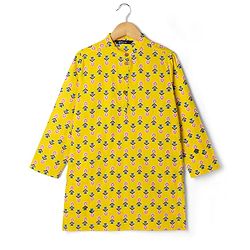 Pine Kids Cotton Woven Full Sleeves Printed Kurta - Yellow