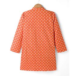 Pine Kids Cotton Woven Full Sleeves Floral Printed Kurta - Orange