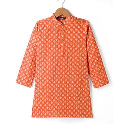 Pine Kids Cotton Woven Full Sleeves Floral Printed Kurta - Orange