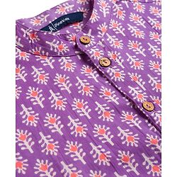 Pine Kids Cotton Woven Full Sleeves Floral Printed Kurta - Purple