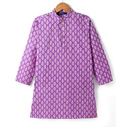 Pine Kids Cotton Woven Full Sleeves Floral Printed Kurta - Purple
