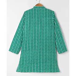 Pine Kids Cotton Woven Kurta with Full Sleeves and Striped Print - Green