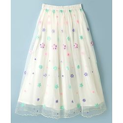 Pine Kids Woven Half Sleeves Choli & Lehenga Set With Dupatta - Cream