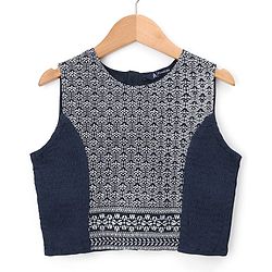 Pine Kids Woven Sleeveless Lehenga Choli Dupatta Set With Floral Print - Navy Blue