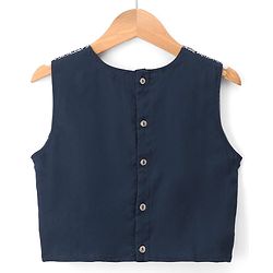 Pine Kids Woven Sleeveless Lehenga Choli Dupatta Set With Floral Print - Navy Blue
