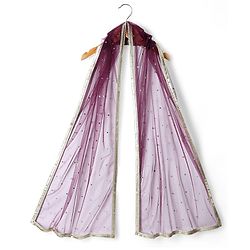 Pine Kids Woven Half Sleeves Foil Print & Floral Embroidered Lehenga Choli With Dupatta - Wine