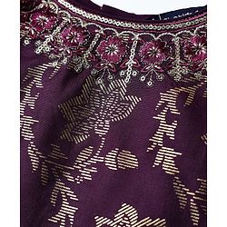 Pine Kids Woven Half Sleeves Foil Print & Floral Embroidered Lehenga Choli With Dupatta - Wine