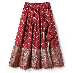 Pine Kids Woven Half Sleeves Floral Designed Choli Lahenga Set with Dupatta - Dark Red