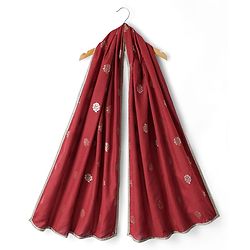 Pine Kids Woven Half Sleeves Floral Designed Choli Lahenga Set with Dupatta - Dark Red