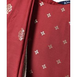 Pine Kids Woven Half Sleeves Floral Designed Choli Lahenga Set with Dupatta - Dark Red