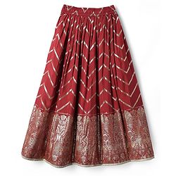 Pine Kids Woven Half Sleeves Floral Designed Choli Lahenga Set with Dupatta - Dark Red