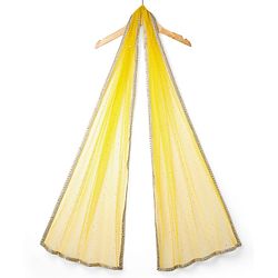 Pine Kids Woven Half Sleeves Lehenga Choli & Dupatta Set With Floral Zari Work - Yellow & Dark Green