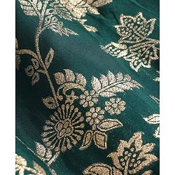 Pine Kids Woven Half Sleeves Lehenga Choli & Dupatta Set With Floral Zari Work - Yellow & Dark Green
