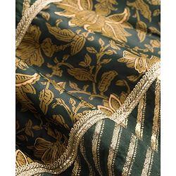 Pine Kids Woven Half Sleeves Lehenga Choli & Dupatta Set With Floral Print & Lace Detailing - Olive Green