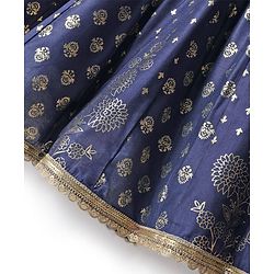 Pine Kids Woven Half Sleeves Floral Printed Choli & Lehenga Set With Dupatta - Blue