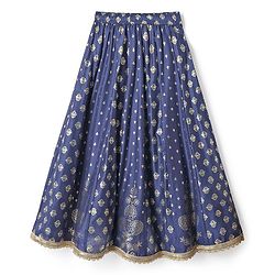 Pine Kids Woven Half Sleeves Floral Printed Choli & Lehenga Set With Dupatta - Blue