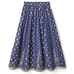 Pine Kids Woven Half Sleeves Floral Printed Choli & Lehenga Set With Dupatta - Blue