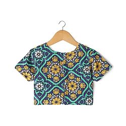 Pine Kids Woven Half Sleeves Floral Printed Choli & Lehenga Set With Dupatta - Blue