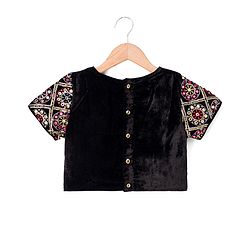 Pine Kids Woven Half Sleeves Lehenga Choli & Dupatta Set With Floral Embroidery - Red