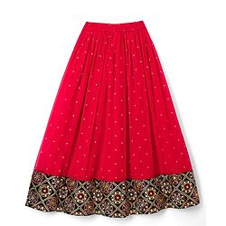 Pine Kids Woven Half Sleeves Lehenga Choli & Dupatta Set With Floral Embroidery - Red