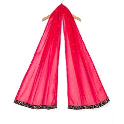 Pine Kids Woven Half Sleeves Lehenga Choli & Dupatta Set With Floral Embroidery - Red