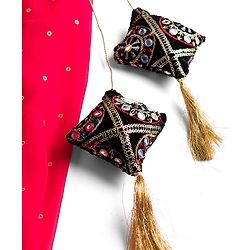 Pine Kids Woven Half Sleeves Lehenga Choli & Dupatta Set With Floral Embroidery - Red