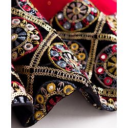 Pine Kids Woven Half Sleeves Lehenga Choli & Dupatta Set With Floral Embroidery - Red