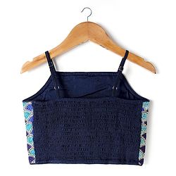 Pine Kids Woven Sleeveless Sequinned & Floral Foil Printed Lehenga Choli Set With Dupatta - Navy Blue