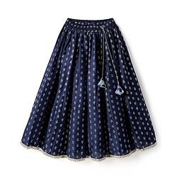 Pine Kids Woven Sleeveless Sequinned & Floral Foil Printed Lehenga Choli Set With Dupatta - Navy Blue
